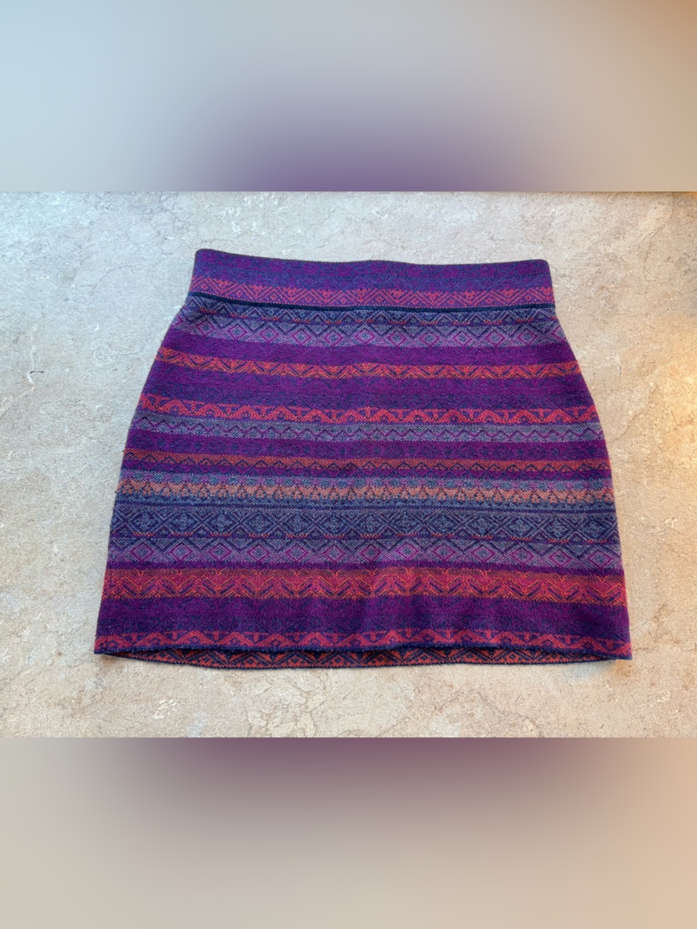 Krimson Klover Vibrant Muti-Color Stripe Merino Wool Blend Skirt, Size M